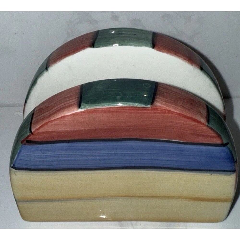 Vintage Philippe Richard RONDO Heavy Napkin Holder Stripes 5x4 mcm Ceramic